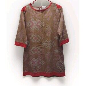 Sheridan French Brown And Fuchsia Dress Sz M Ikat Pattern Cotton Breathable
